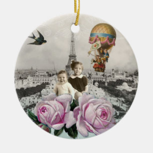  Eiffeltowerroze rozen Warmluchtballon Keramisch Ornament
