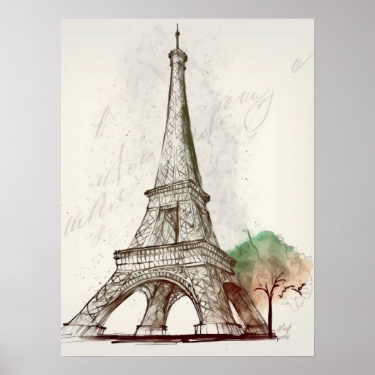 Eiffeltowerschets naast een boom poster (Voorkant)
