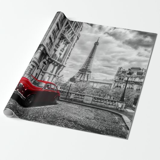 Eiffle Tower Black, White en Red. Cadeaupapier (Uitgerold)