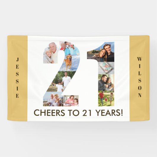 Eigen 21ste verjaardag Neutrale foto-collage parti Spandoek (Horizontaal)