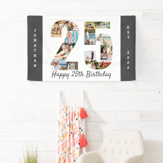 Eigen 25e geboortedag Neutrale foto-inkeping Spandoek (Insitu)