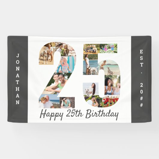 Eigen 25e geboortedag Neutrale foto-inkeping Spandoek (Horizontaal)