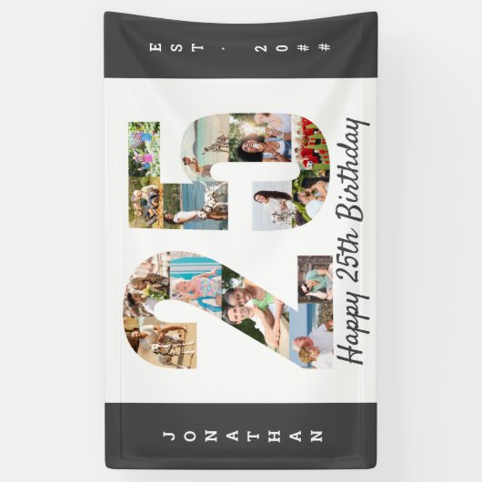Eigen 25e geboortedag Neutrale foto-inkeping Spandoek (Verticaal)