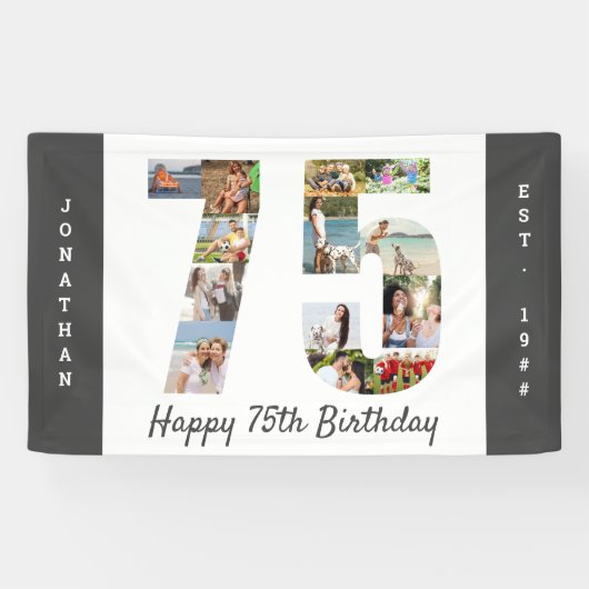 Eigen 75e verjaardag Neutrale fotocollage op feest Spandoek (Horizontaal)