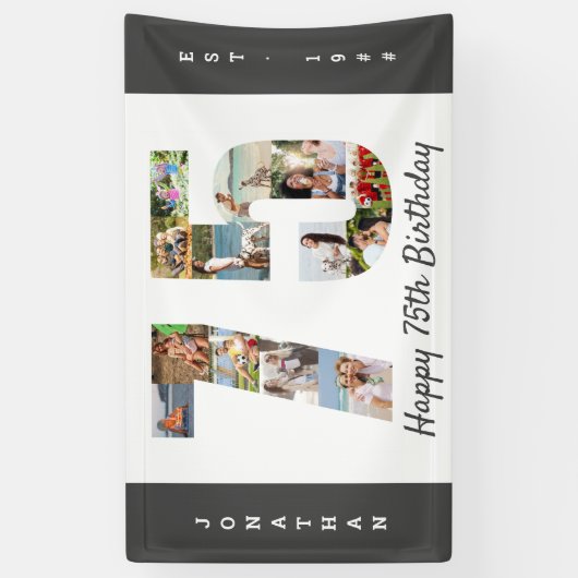 Eigen 75e verjaardag Neutrale fotocollage op feest Spandoek (Verticaal)