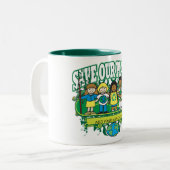 Eigen Aarde Kinder, VOEG JOUW NAAM TOE! Tweekleurige Koffiemok (Voorkant links)