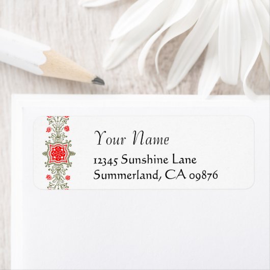 Eigen adres Rood- en Gold Daisy Element Etiket (Insitu)