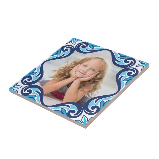 Eigen afbeelding, blauw en wit Azulejos keramische Tegeltje (Zijkant)