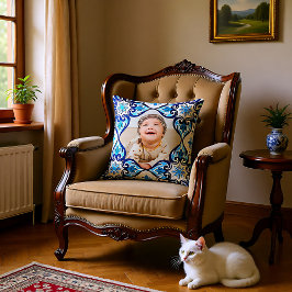 Eigen afbeelding, blauw en wit Azulejos Kussen