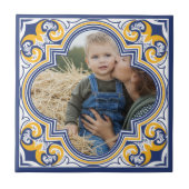 Eigen afbeelding, blauw, geel en wit tegeltje (Voorkant)