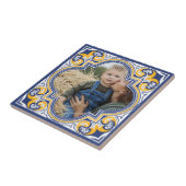 Eigen afbeelding, blauw, geel en wit tegeltje (Zijkant)