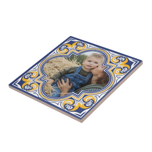 Eigen afbeelding, blauw, geel en wit tegeltje (Zijkant)