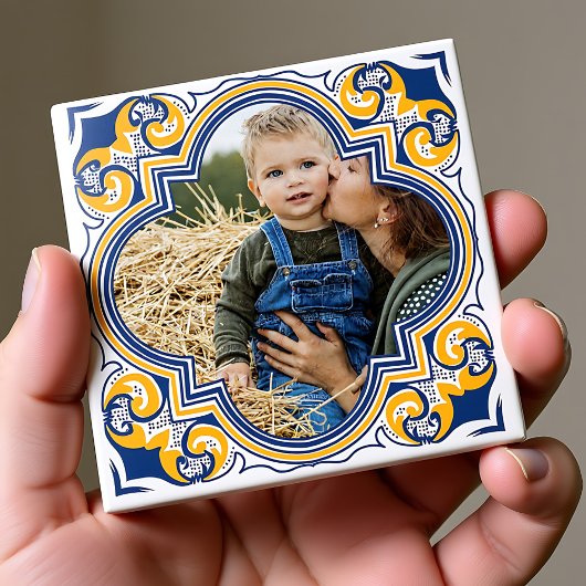 Eigen afbeelding, blauw, geel en wit tegeltje