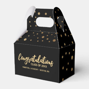Eigen afstuderen met felicitaties, zwart goud bedankdoosjes