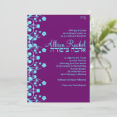 Eigen Allison Rachel Flowers & Pearls Bat Mitzvah Kaart (Staand voorkant)