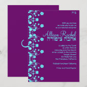 Eigen Allison Rachel Flowers & Pearls Bat Mitzvah Kaart (Voorkant / Achterkant)