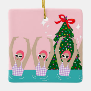 Eigen artistieke zwemmers Illustratie Kerstmis Keramisch Ornament