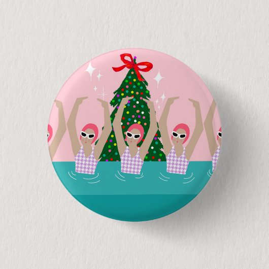 Eigen artistieke zwemmers Illustratie Kerstmis Ronde Button 3,2 Cm (Voorkant)