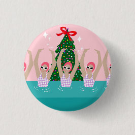 Eigen artistieke zwemmers Illustratie Kerstmis Ronde Button 3,2 Cm