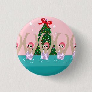 Eigen artistieke zwemmers Illustratie Kerstmis Ronde Button 3,2 Cm
