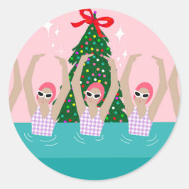 Eigen artistieke zwemmers Illustratie Kerstmis Ronde Sticker
