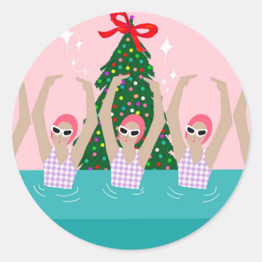 Eigen artistieke zwemmers Illustratie Kerstmis Ronde Sticker (Voorkant)
