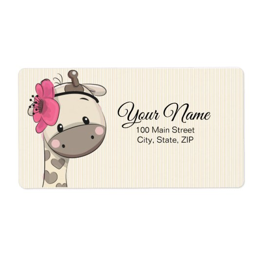 Eigen Baby roze Giraffe Terug Adres label (Voorkant)