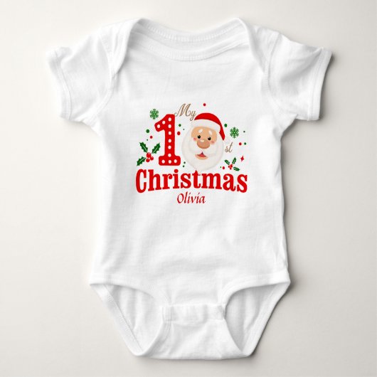 Eigen babykerstkerstkerstkerstman Holly Romper (Voorkant)