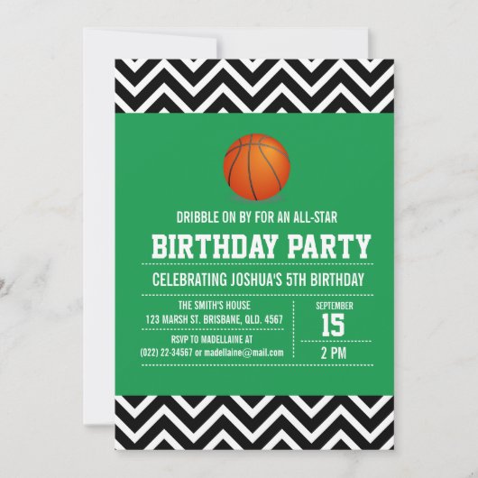 Eigen basketbalwedstrijd - Uitnodiging voor jongen (Voorkant)