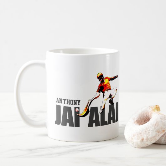 Eigen, Baskische sport Jai Alai / Cesta Punta logo Koffiemok (Met donut)