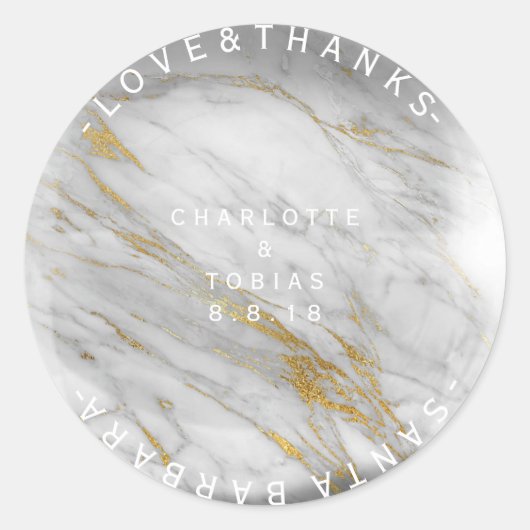 Eigen Bedankt Marble Grey White Glass Ronde Sticker (Voorkant)