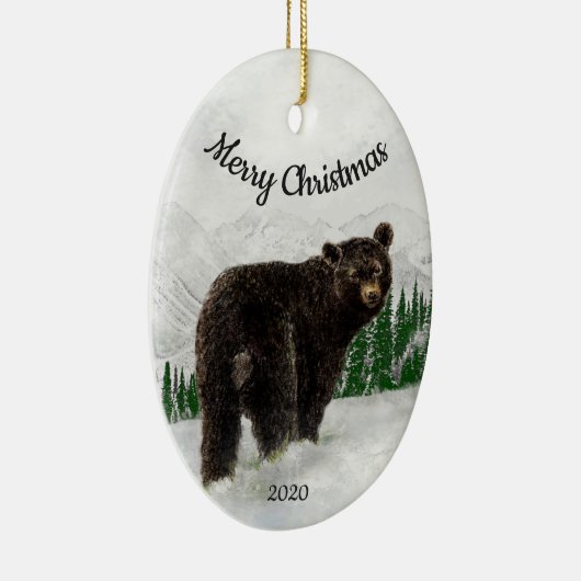 Eigen Beer voor kerstmis, zwart Keramisch Ornament (Rechts)