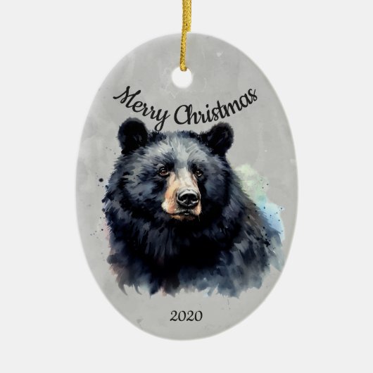Eigen Beer voor kerstmis, zwart Keramisch Ornament (Voorkant)