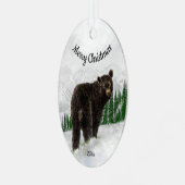 Eigen Beer voor kerstmis, zwart Metalen Ornament (Voorkant links)