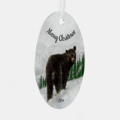 Eigen Beer voor kerstmis, zwart Metalen Ornament (Voorkant Rechts)