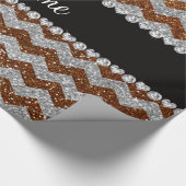 Eigen benaming chocolade brown zilverglitter chevr cadeaupapier (Hoek)