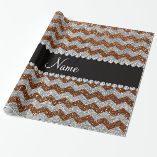 Eigen benaming chocolade brown zilverglitter chevr cadeaupapier
