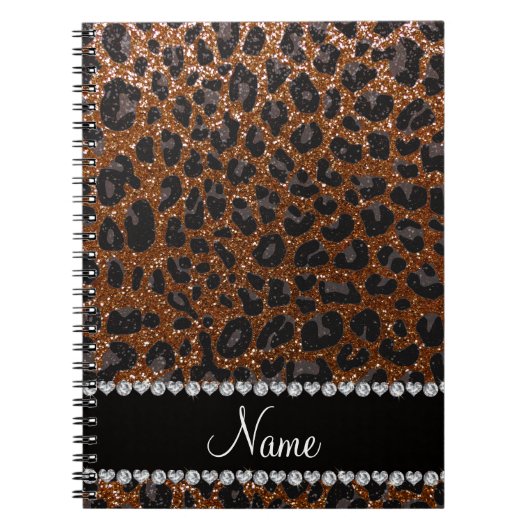 Eigen benaming chocolade bruine glitter leopard pr notitieboek (Voorkant)