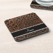 Eigen benaming chocolade bruine glitter leopard pr onderzetter (Linkerzijde)