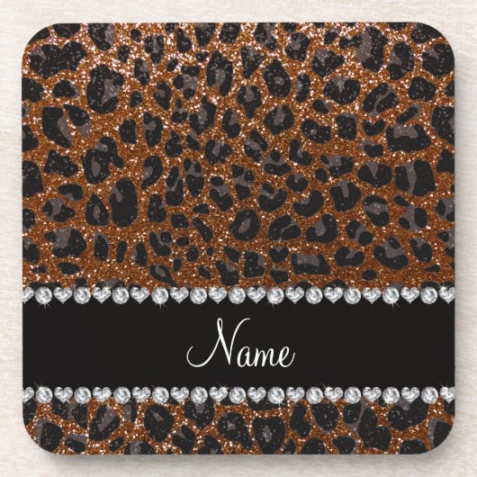 Eigen benaming chocolade bruine glitter leopard pr onderzetter (Voorkant)