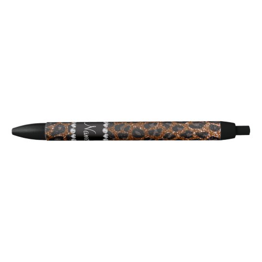 Eigen benaming chocolade bruine glitter leopard pr zwarte inkt pen (Voorkant)