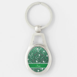 Eigen benaming groene glitterlacrossesticks sleutelhanger
