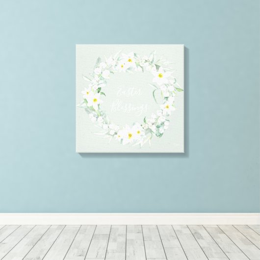 Eigen bericht: White Floral Easter Wreate Canvas Afdruk (Insitu (Houten vloer))