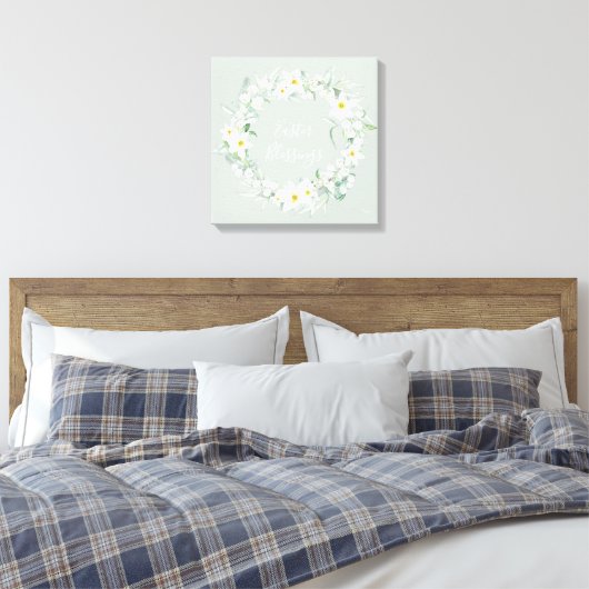 Eigen bericht: White Floral Easter Wreate Canvas Afdruk (Insitu (Slaapkamer))