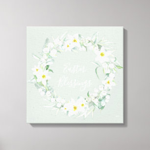 Eigen bericht: White Floral Easter Wreate Canvas Afdruk
