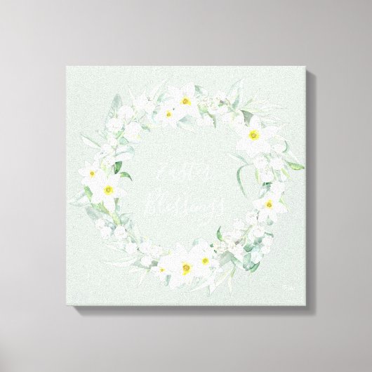Eigen bericht: White Floral Easter Wreate Canvas Afdruk (Voorkant)