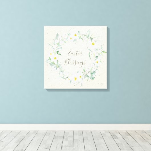 Eigen bericht: White Floral Easter Wreate Canvas Afdruk (Insitu (Houten vloer))