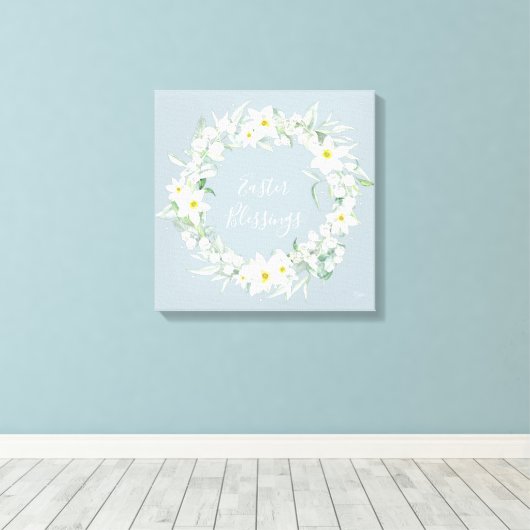 Eigen bericht: White Floral Easter Wreate Canvas Afdruk (Insitu (Houten vloer))