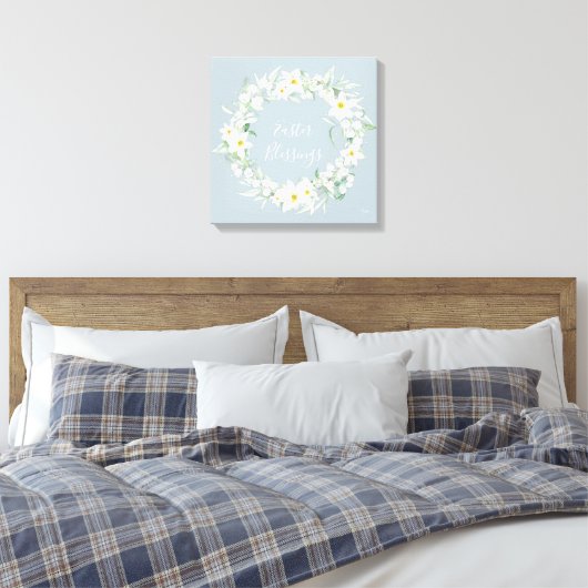 Eigen bericht: White Floral Easter Wreate Canvas Afdruk (Insitu (Slaapkamer))
