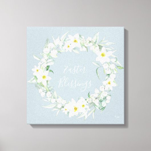 Eigen bericht: White Floral Easter Wreate Canvas Afdruk (Voorkant)